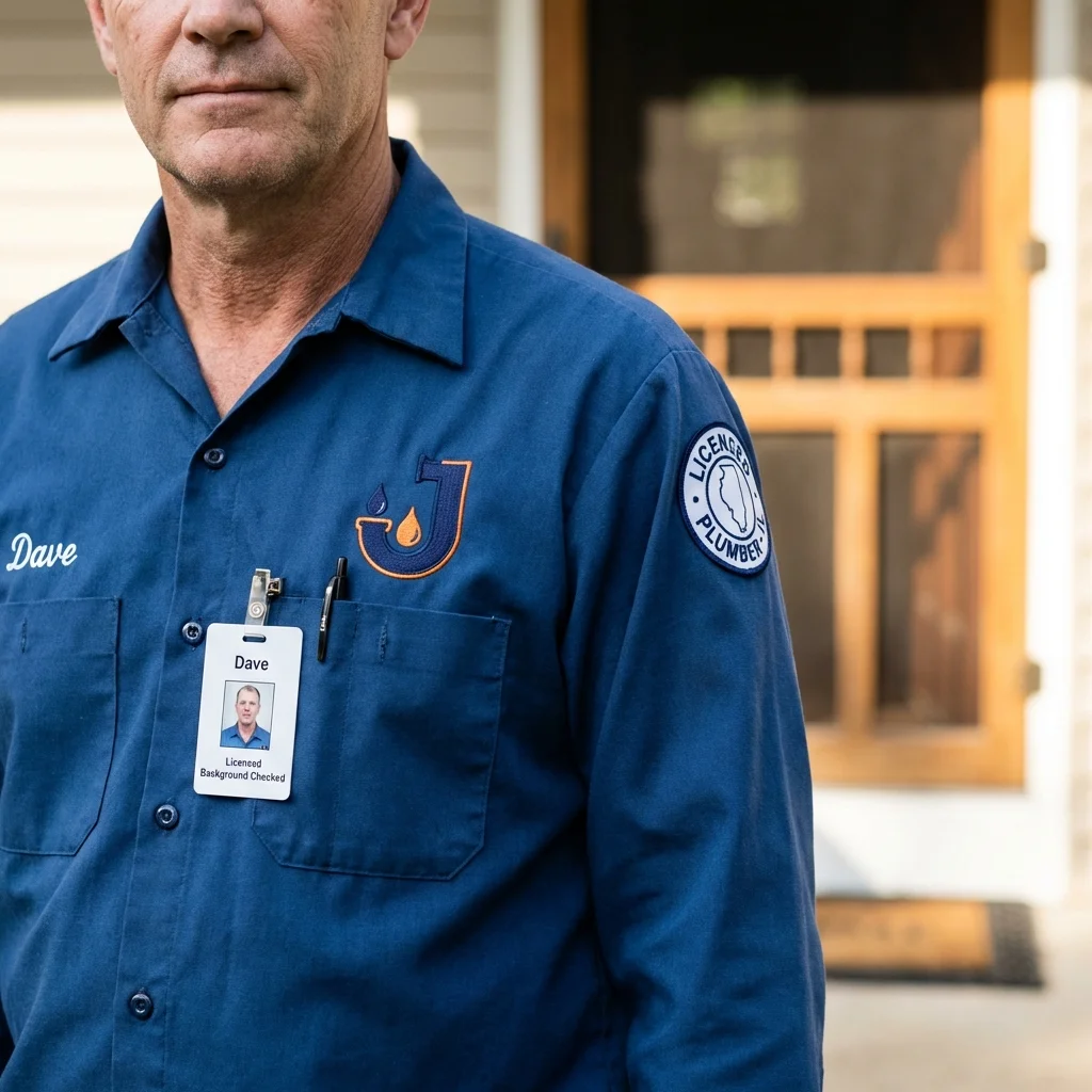 Licensed plumber showing ID badge in Blooming Prairie, MN