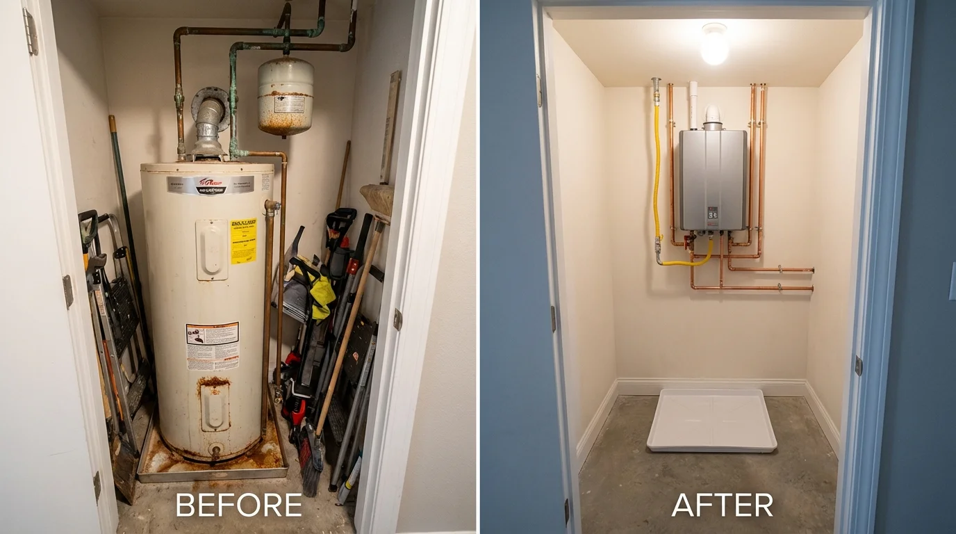 Tank water heater versus wall-mounted tankless unit comparison for Blooming Prairie, MN homeowners