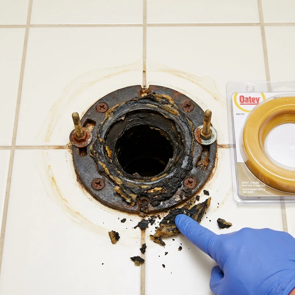 Failed wax ring showing water seepage at the base of a toilet in a Blooming Prairie, MN home